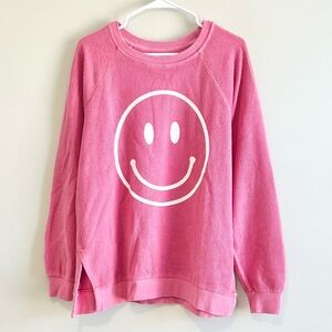 Altar'd State Ribbed Smiley Face Oversized Crew Pullover